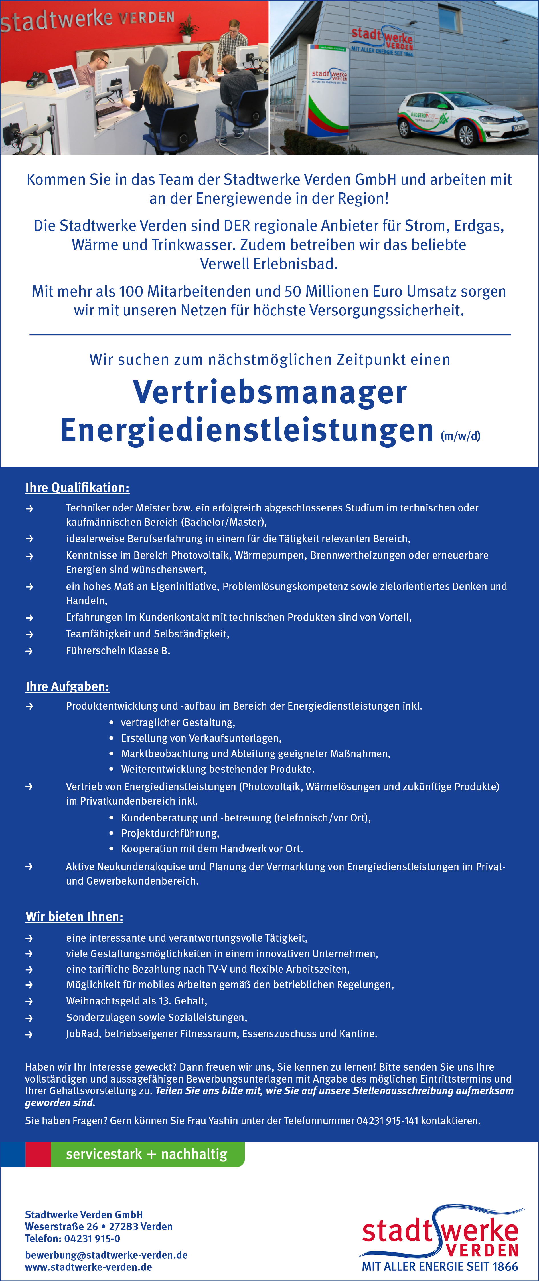 Stadtwerke Verden Stellenanzeige Vertriebsmanager Energiedienstleistungen März 2024 2