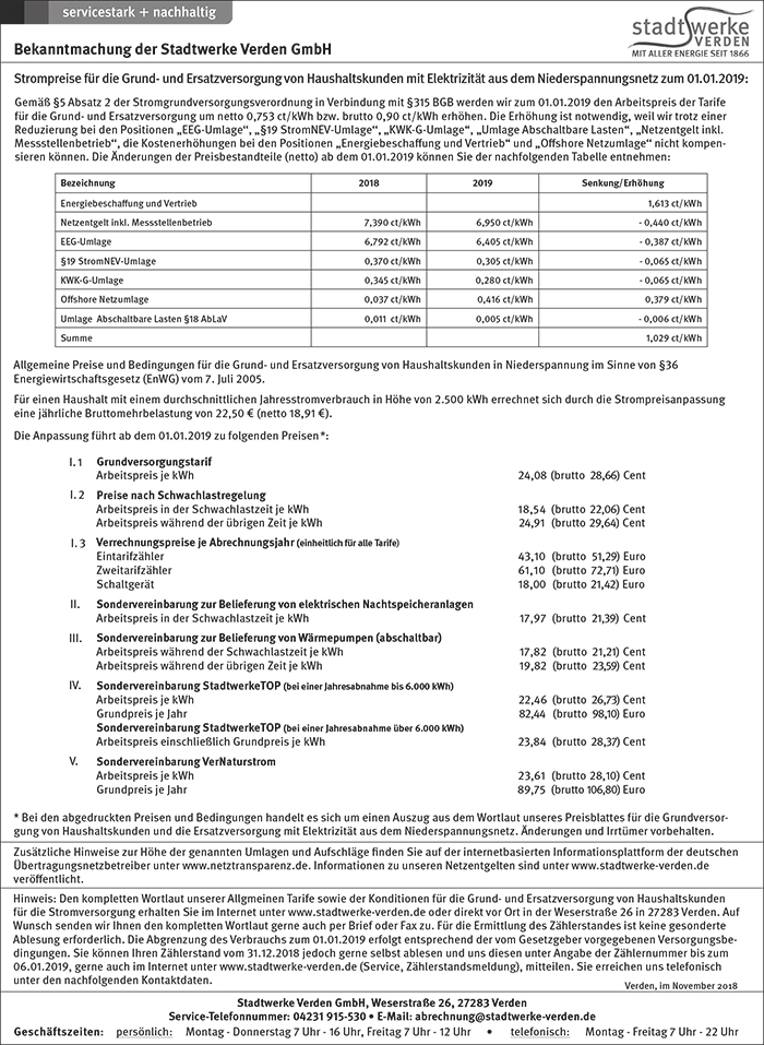 Stadtwerke Verden Strompreiserhöhung Endversion