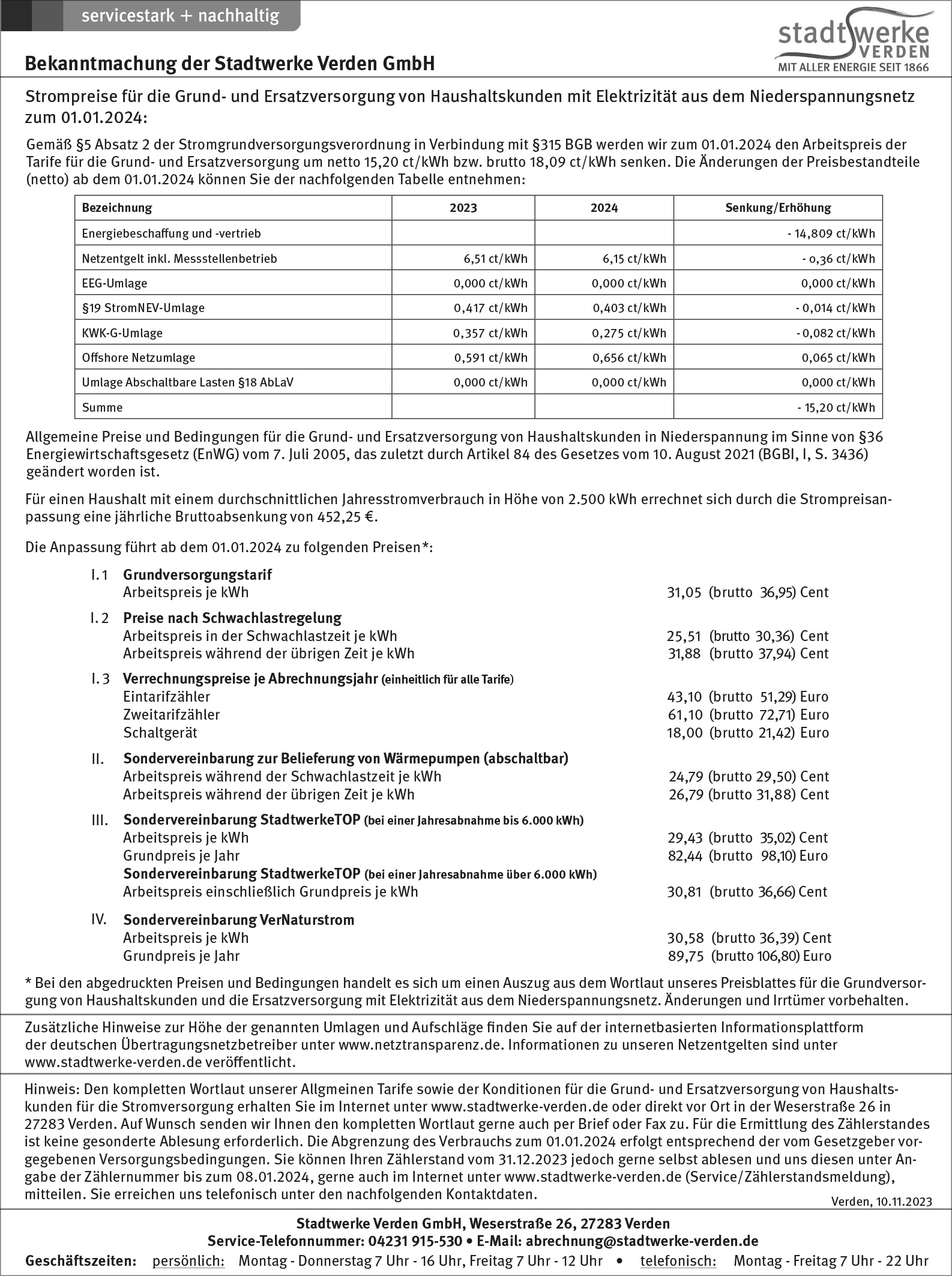 Stadtwerke Verden Strompreissenkung 01.01.24 final VAZ